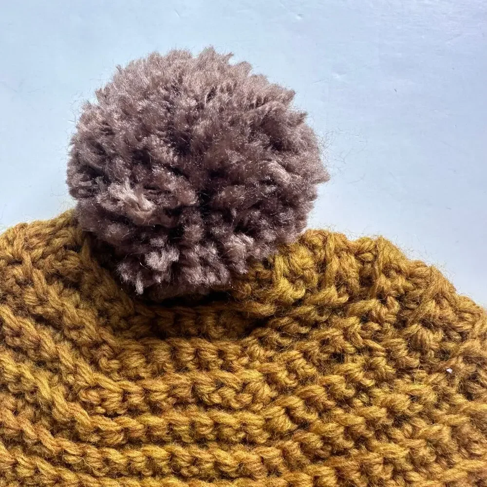 Cozy Yellow Knit Beanie with Pom Pom - Perfect for Winter!